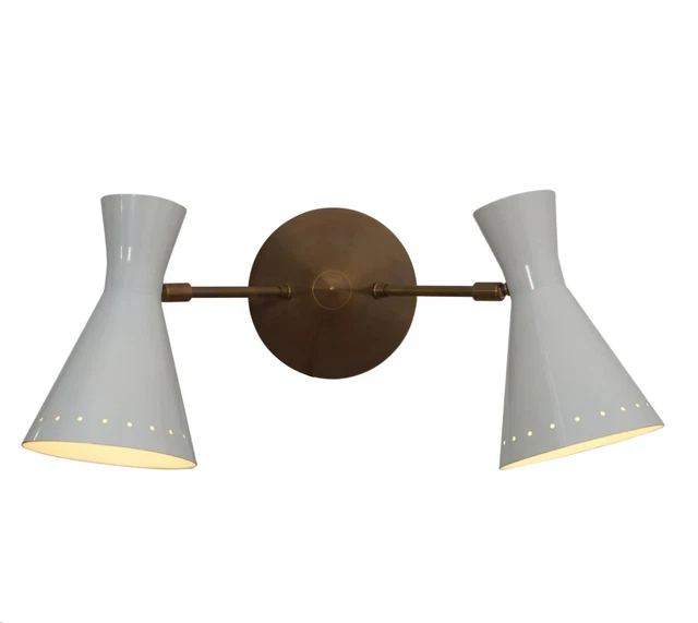 Pivot Double Brass Wall Sconce, Midcentury Style Solid Brass Shades Lamp