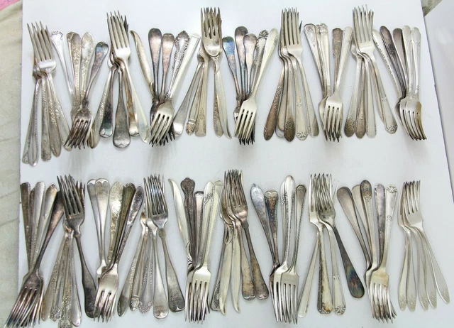 100x DINNER FORKS FLATWARE NO MONO SILVERPLATE LOT VINTAGE CRAFT REUSE REPURPOSE