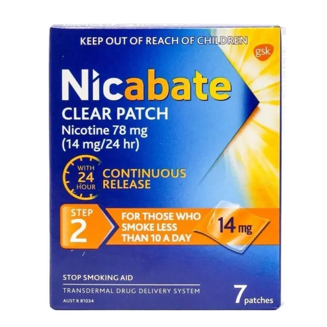 Nicabate Step 2 14mg Clear Patch 7 pack (BRAND NEW)
