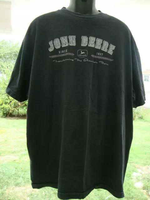 John Deere T-shirt Retro Black All Cotton Faded Worn Men Tag Size 2XLarge