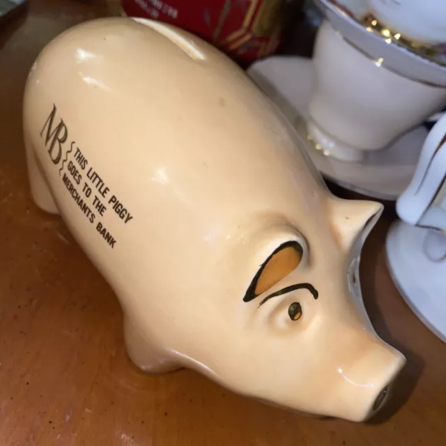 Vintage Advertising Pig Hand Painted Pottery Piggy Bank