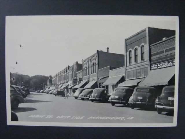 Parkersburg Iowa IA Main Street Cars Coke Sign Real Photo Postcard RPPC 1940s