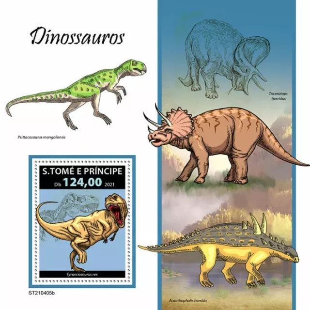 Sao Tome & Principe 2021 MNH Dinosaurs Stamps Prehistoric Animals 1v S/S