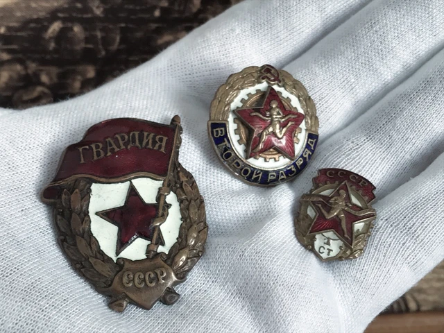 Vintage Badge Pin Set of 3 Heavy Screw Badges Guard GTO USSR
