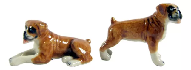 Miniature Porcelain, Boxer Dog Figurine Tan/White Set/2 (Tiny)