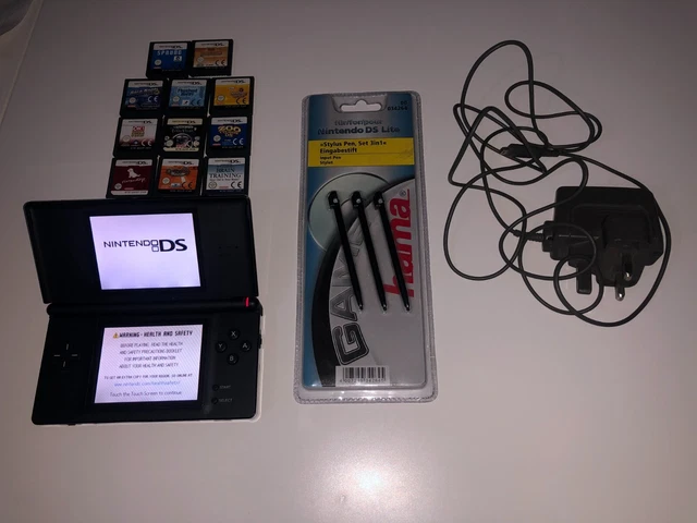 Nintendo DS Lite Handheld Gaming Console - Onyx Black Bundle with 11 Games Read