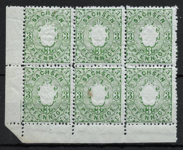 SACHSEN 1863; 6 x MiNr. 14a ; 6er-Block; 3 Pfennige; postfrisch!