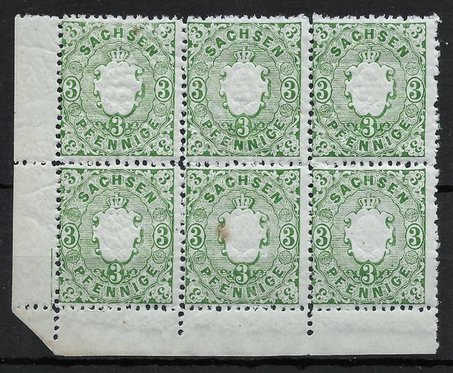 SACHSEN 1863; 6 x MiNr. 14a ; 6er-Block; 3 Pfennige; postfrisch!