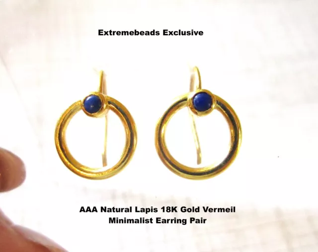 Minimalist Circle Lapis Earring Pair 18KT Gold Vermeil Silver Gemstone Round