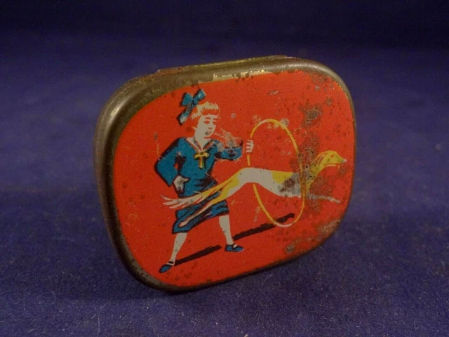 Ancien jouet tirelire tôle boîte enfant jeu cerceau poney Made in France EC