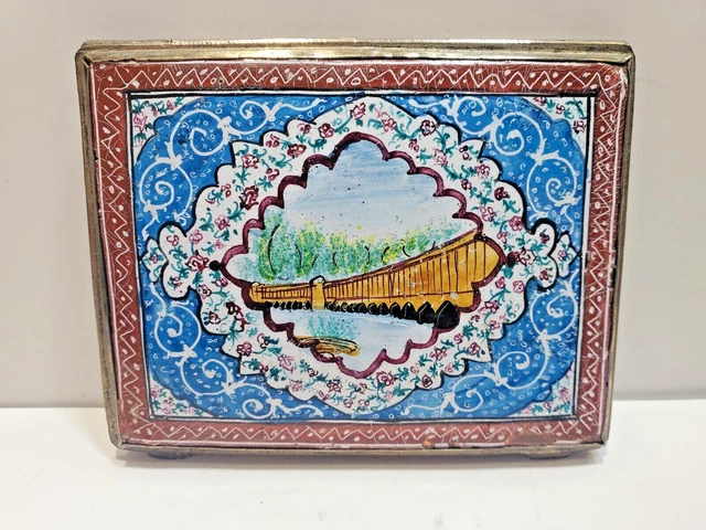 ÉTUI À CIGARETTES En Émail Persan Antique Et Argenté / 3 1/4 X 2 3/4" 6700/21 EUR 130,62 - PicClick FR