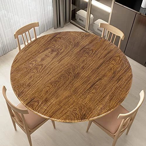 LUSHVIDA Round Waterproof Table Cover Elastic Tablecloth Vinyl Fitted Table C...
