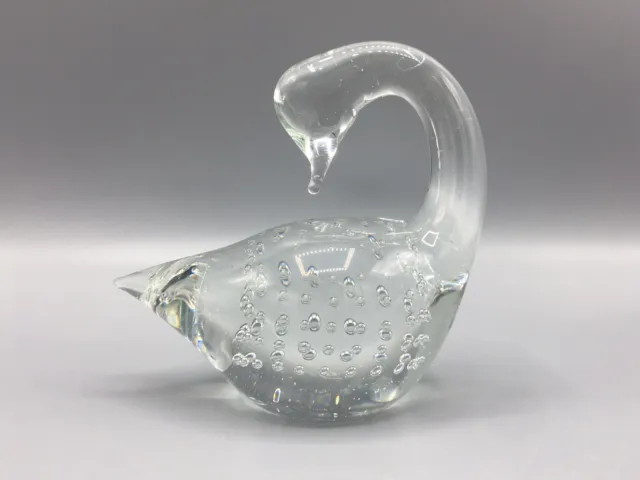 Solid Crystal Art Glass SWAN Bird Paperweight Figurine w Controlled Bubbles