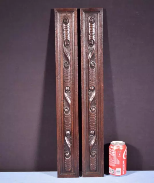 *24" Pair of French Antique Trim Posts/Pillars Highly Carved Oak Salvage
