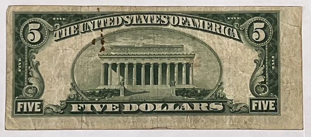 Series 1934 A $5 Silver Certificate Rare Uneven Cut Error. Circulated Blue Seal 2