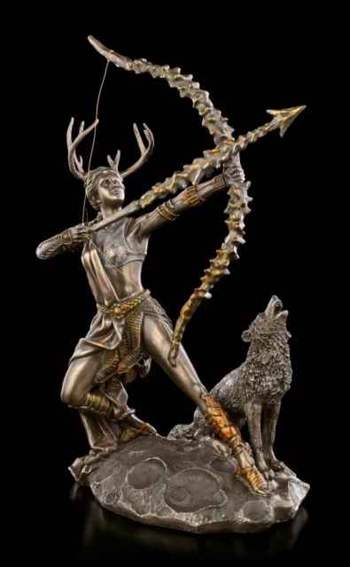 Artemis Figura en Luna Con Lobo - Fantasy Griega Diosa Caza Estatua Decorativa