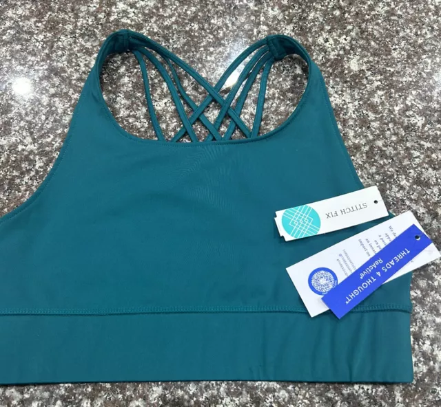 Threads 4 Thought Criss Cross Back Performance Sports Bra - Teal Green- Size L