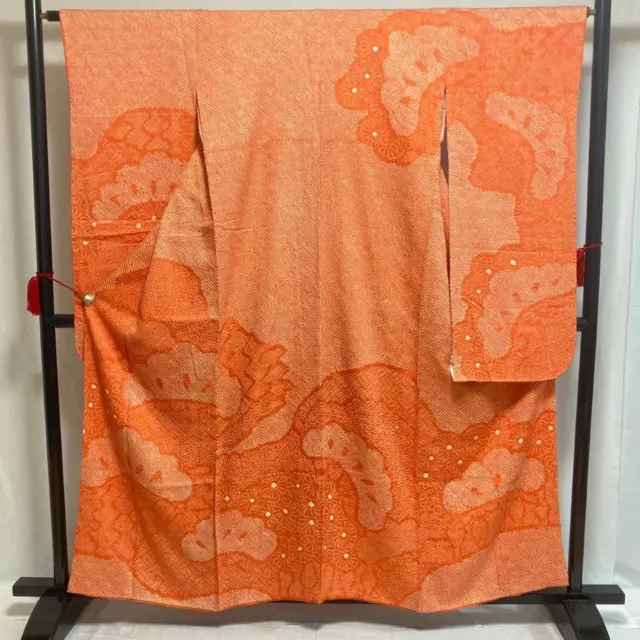 9035# Japanese kimono Vintage Pure Silk Furisode Robe Traditional Total Aperture