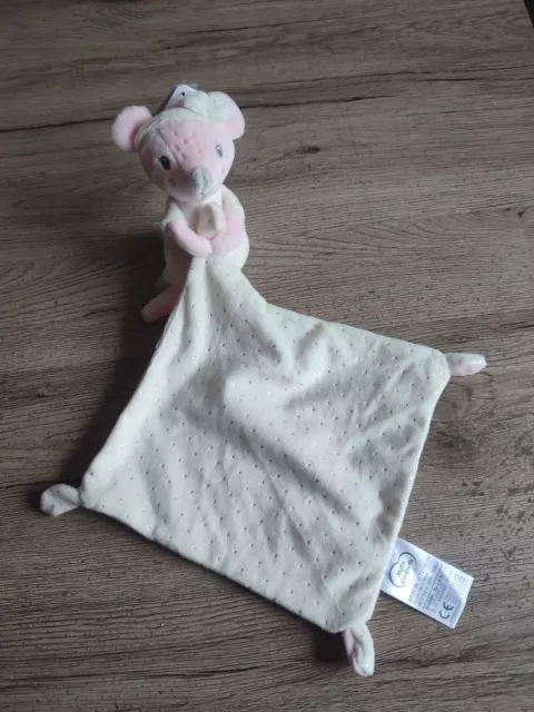 Doudou Peluche Souris Mouchoir Blanc Rose pois or doré Mots D Enfants NEUF