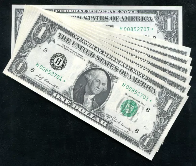 (7) Consecutive Fr 1905-H* 1969-B $1 *Star* Frn Federal Reserve Notes Gem Unc