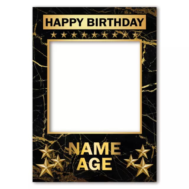 Personalised Selfie Frame Black & Gold Stars Photo Props Party Birthday Deco