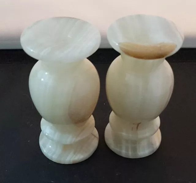 Beautiful Pair Of Vintage Onyx Vase Marble Natural Stone Candle Sticks