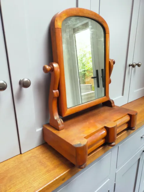 Vintage Antique adjustable mahogany double drawer medium table mirror