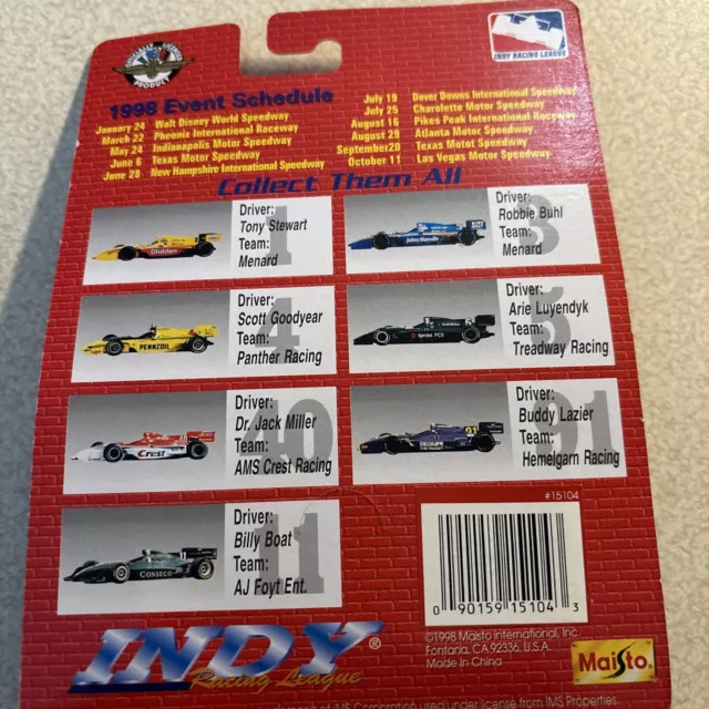 Maisto Indy Racing League Indy Race Car #1 Glidden Menards Tony Stewart 1:64 New 2