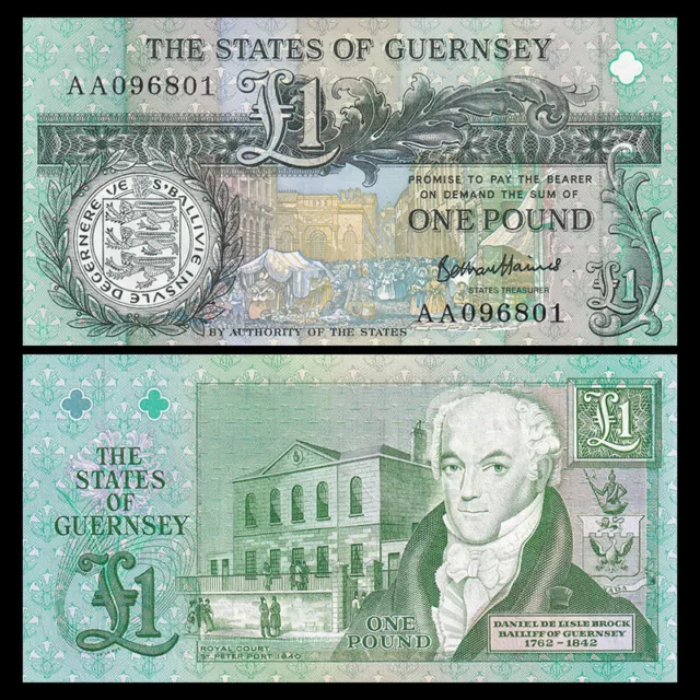 Guernsey 1 Pound, Prefix AA, ND(2021), P-52d New, B Haines, UNC