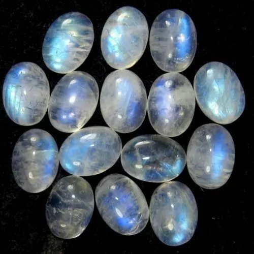 Natural Blue Fire Rainbow Moonstone 7X5 Mm Oval Cabochon Loose Aaa Gemstone Lot