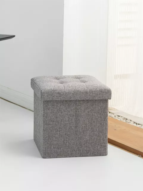 Folding Ottoman Storage Box Pouffe Seat Stool Home Chair Foot stool Bench LINEN