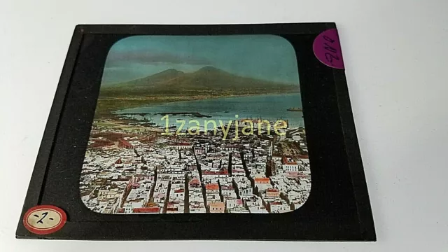 Glass Magic Lantern Slide ONZ PORT SHIPS CITY MOUNTAINS SHIPS HOUSES VERY OLD