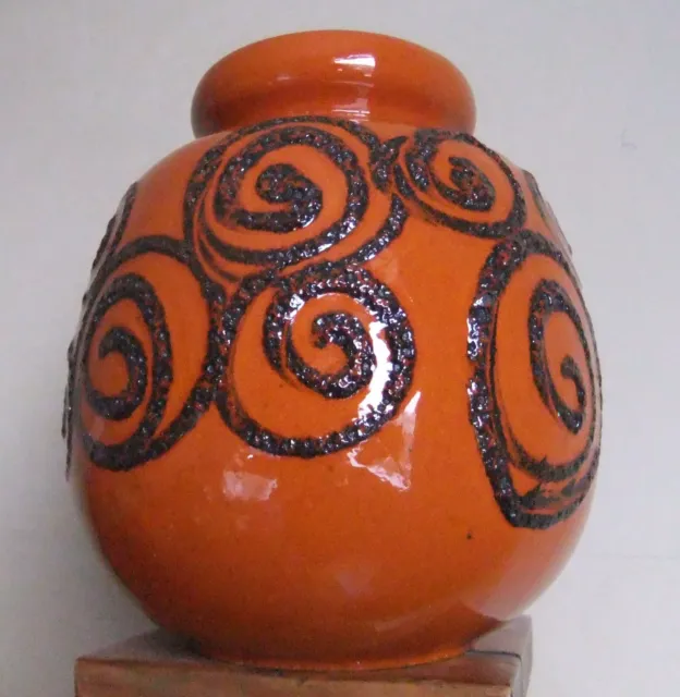FAB Bright Orange Vintage West German FAT LAVA Swirl Pottery Vase
