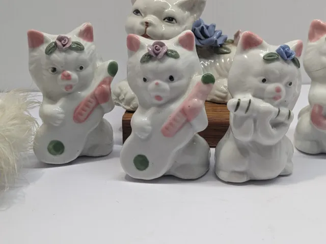 Bulk Lot Of 6 Kitsch Kitty Cats Including Musical Trio. Vintage Collectable