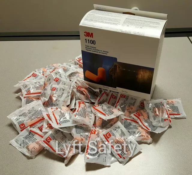 3M 1100 Ear Plugs Noise Reduction 29 dB Orange Foam Protection 10/PACK