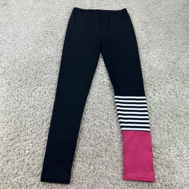 Junior Girls Size Large Stretchy Black Leggings Pink Striped
