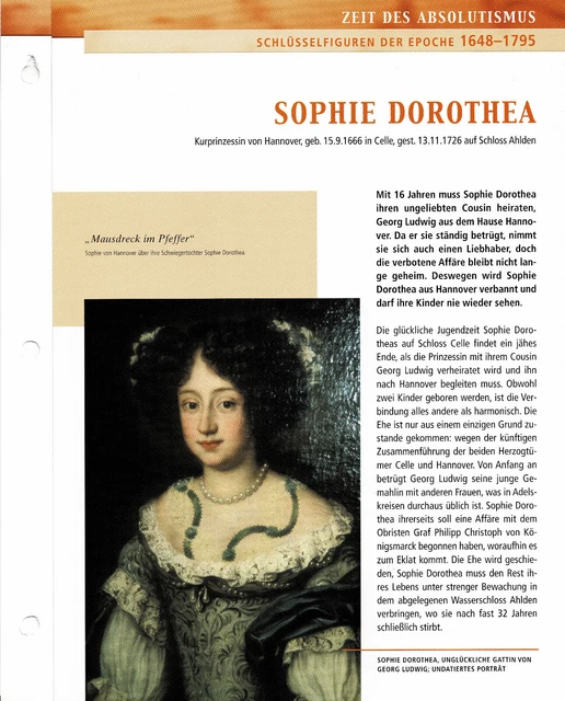 SOPHIE DOROTHEA Kurprinzessin von Hannover Infokarte EUR 1,00