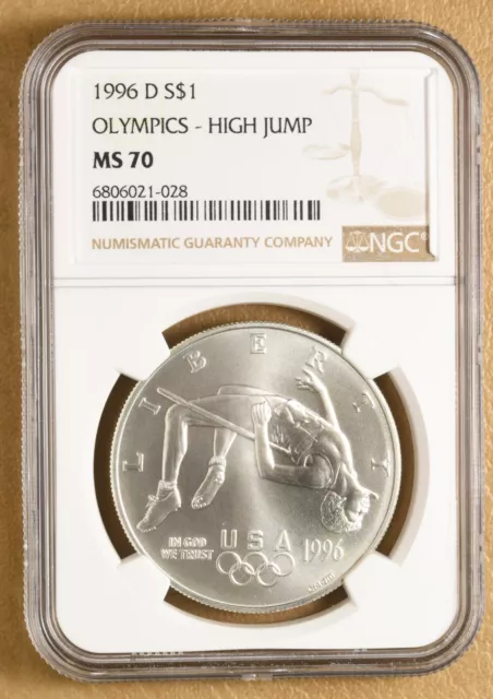 1996 D Olympics High Jump Commemorative Silver Dollar NGC MS70