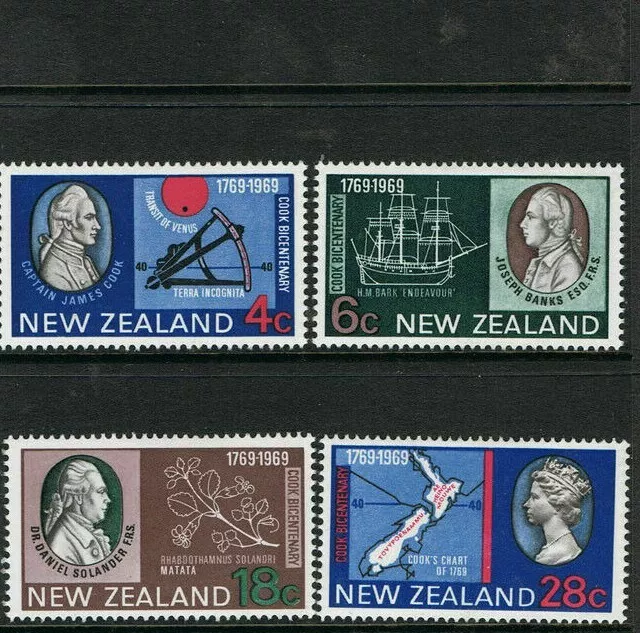Mint 1969 New Zealand Nz Captain Cook Voyage Bicentenary Cook Centenary Set Of 4