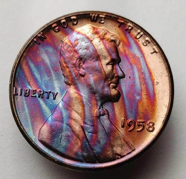 1958 wheat penny monster toned us coin unc bu Lincoln wheat cent #145