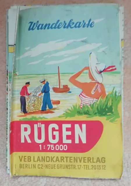 alte DDR Wanderkarte  von 1957 Rügen