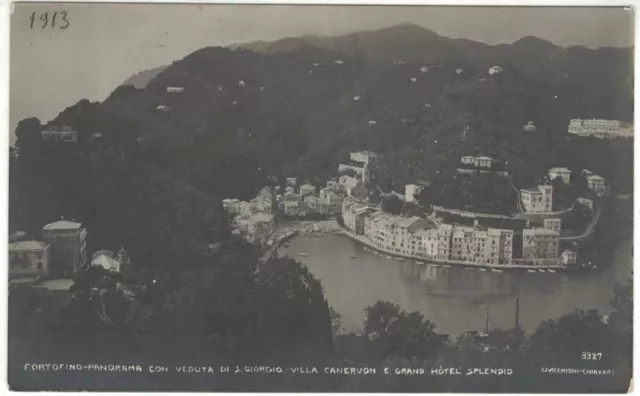Cartolina Viaggiata 1913 Portofino Panorama Con Veduta Di San Giorgio Vera Foto 
