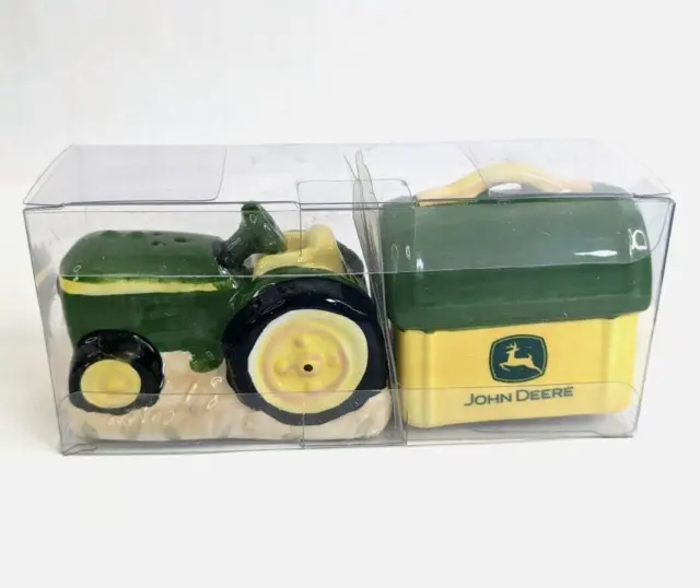 John Deere Ceramic Salt and Pepper Shaker Set Tractor and Lunch Box, Lunchbox