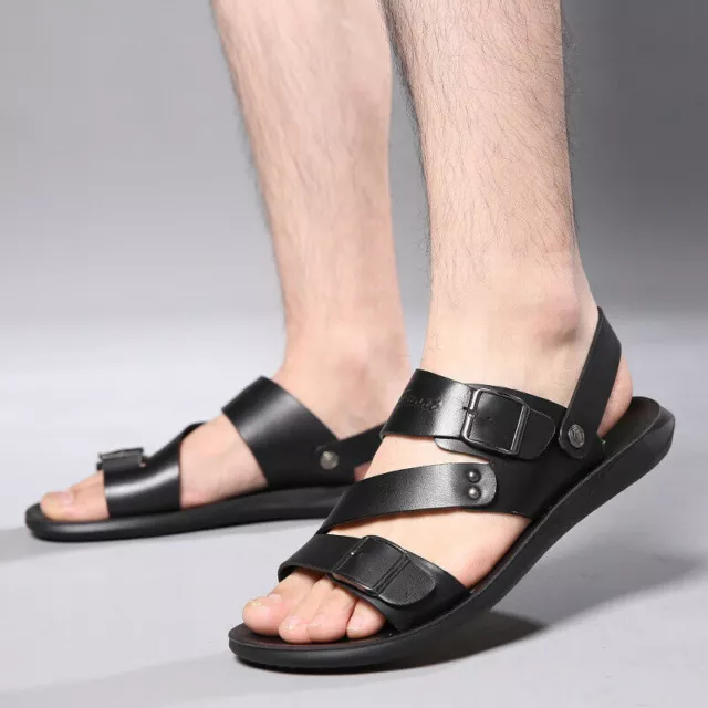 MEN'S SANDALS PU Leather Summer Casual Comfortable Flats Beach Footwear ...