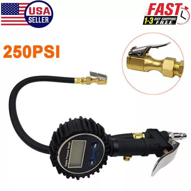 Digital Tire Inflator with Pressure Gauge 250 PSI Air Chuck for Truck/Car/Bike