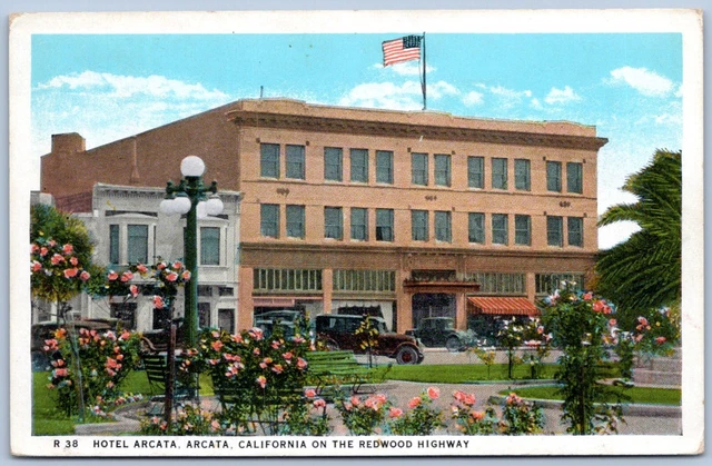 Postcard CA Arcata California Hotel Arcata Redwood Highway 1920s P5C