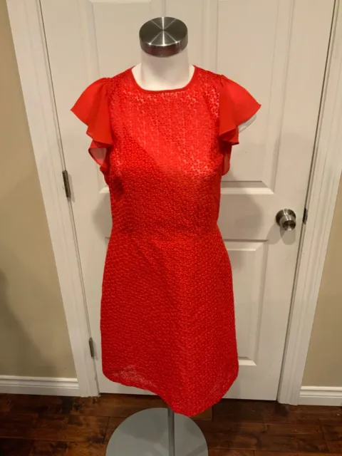 Michael Kors Red Textured Shift Dress W/ Flutter Sleeves, Size 6