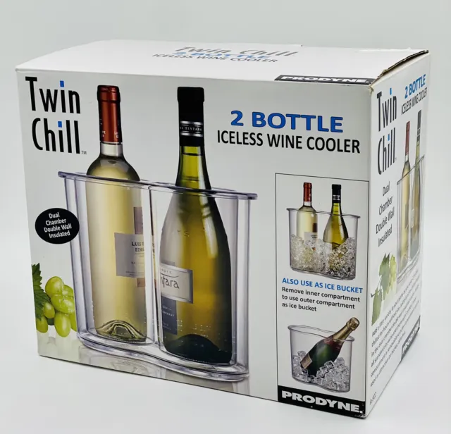 Prodyne Twin-Chill 2 Bottle Iceless Wine Cooler Doubles as a Ice Bucket NEW