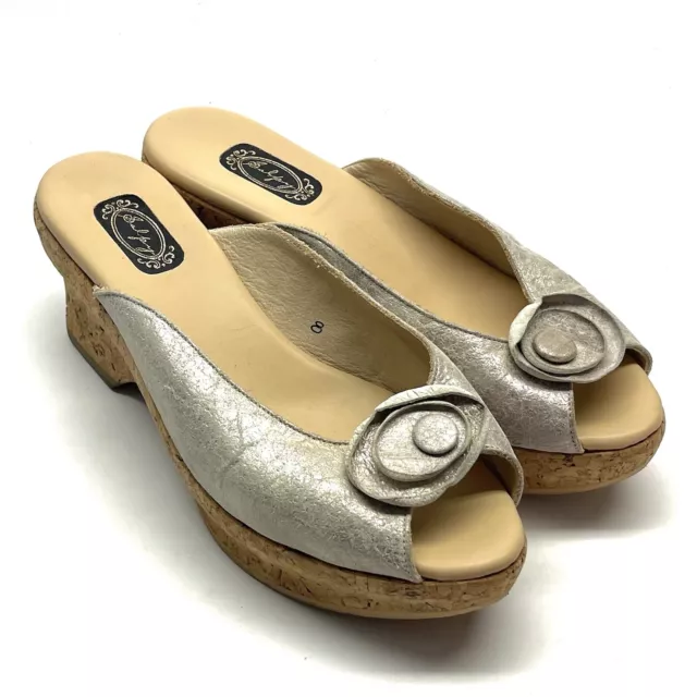 SALPY Lily Flower Top Peep Cork Slip On Slide Wedge Heel Sandals Shoes Size 8 SALPY Lily Flower Top Peep Cork Slip On Slide Wedge Heel Sandals Shoes Size 8