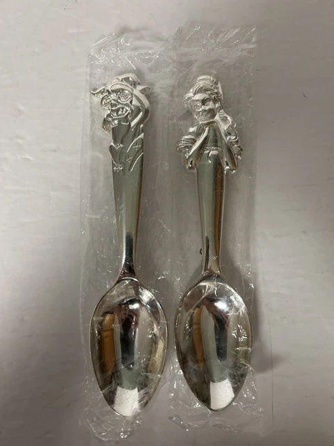 2 New Sealed 7” DISNEY BEAUTY & THE BEAST Silver Plated spoon set Kelloggs Promo